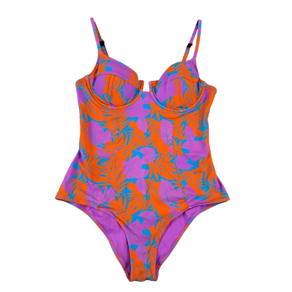 Vetchy Womens Montego Tropical Leaf One Piece Swimsuit Padded Underwire Large
